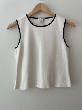 VTG Erik Stewart 90s Minimalist White Knit Cotton Beachy Vest Top Medium